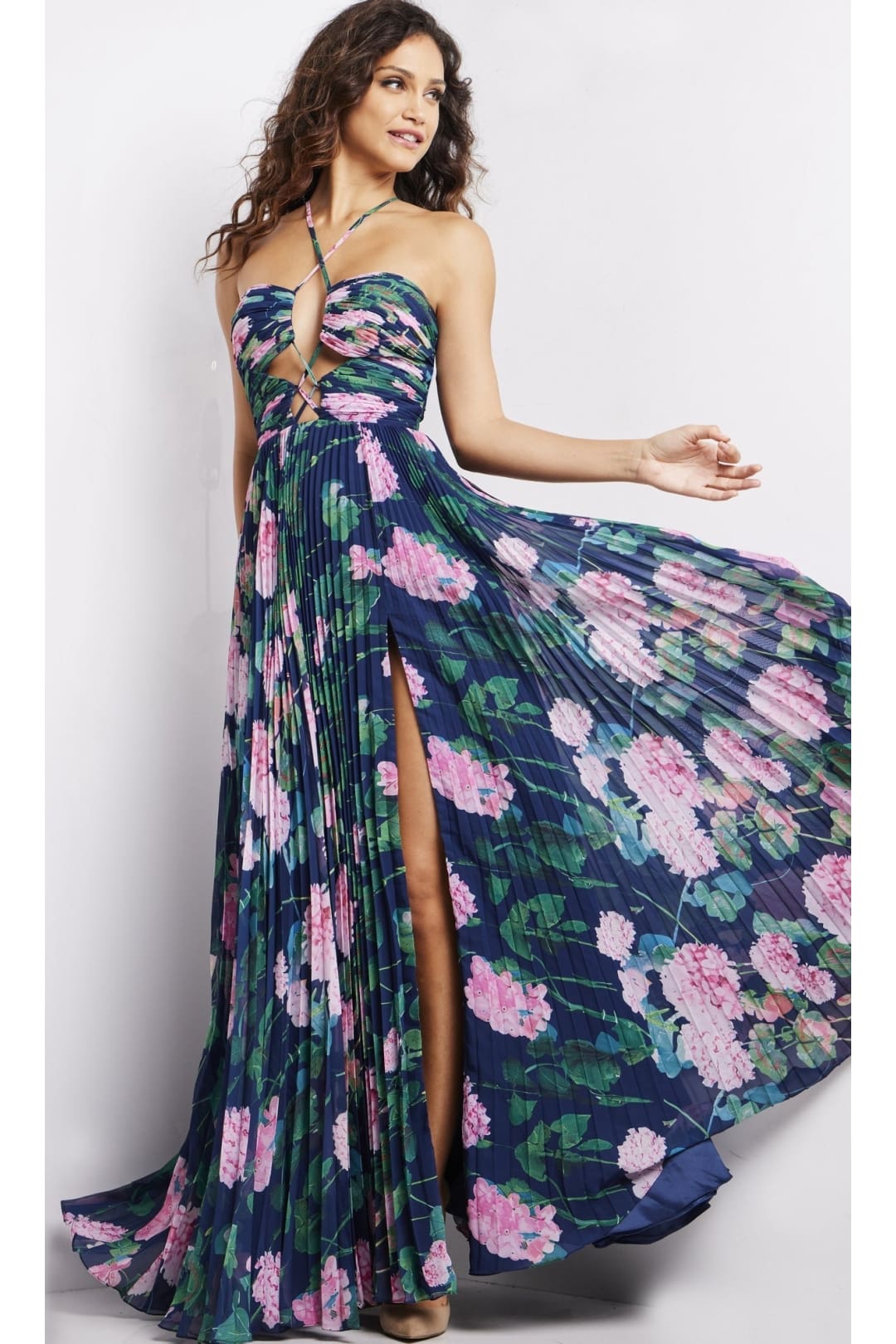 Jovani Pleated Long Floral-Print Prom Dress 38638 - Apparel & Accessories > Clothing > Dresses