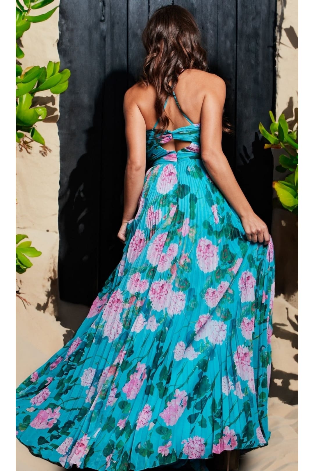 Jovani Pleated Long Floral-Print Prom Dress 38638 - Apparel & Accessories > Clothing > Dresses