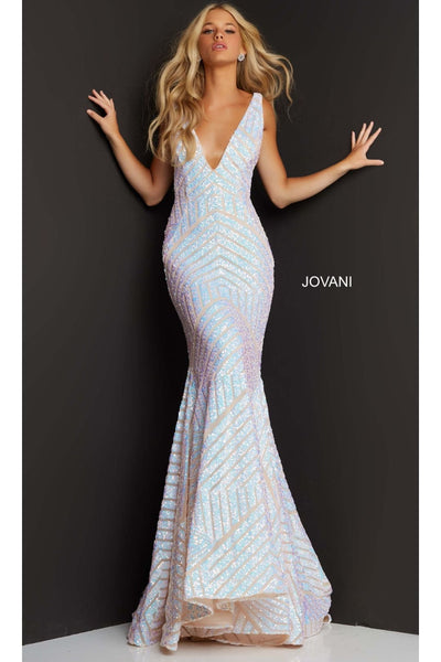 Jovani Plus-Size Mermaid Prom Dress with Sequins - Blush/Nude / 16 - Prom