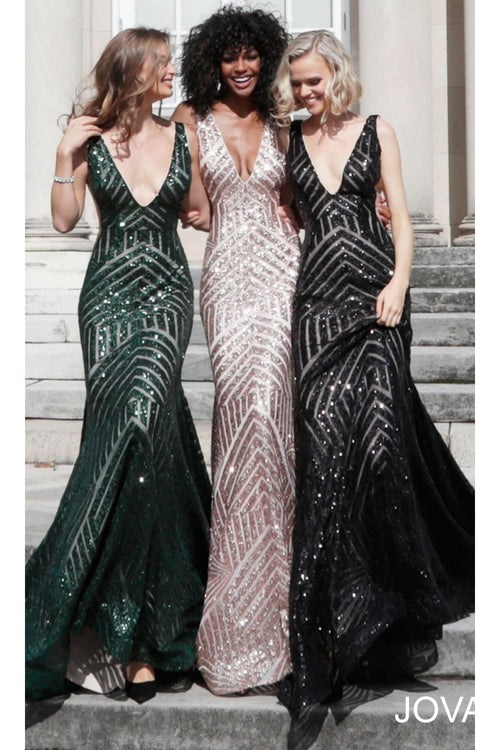 Jovani Plus-Size Mermaid Prom Dress with Sequins - Hunter / 16 - Prom