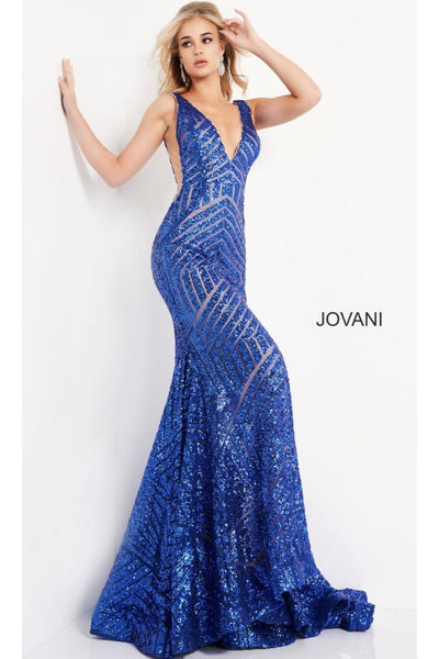 Jovani Plus-Size Mermaid Prom Dress with Sequins - Royal / 16 - Prom
