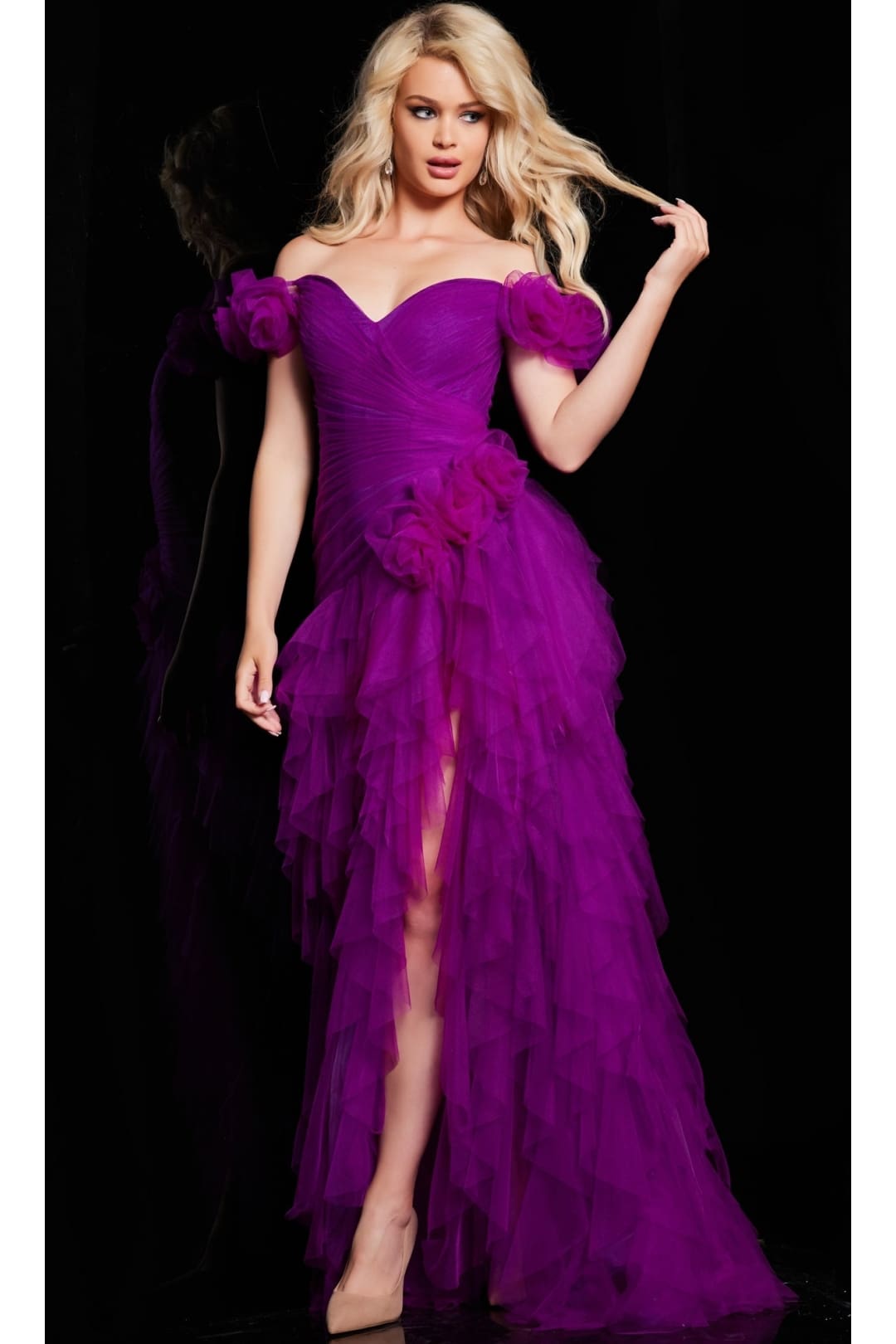 Jovani Ruffled Off-Shoulder Long Prom Dress 26312 - Apparel & Accessories > Clothing > Dresses
