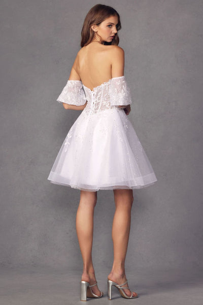 Juliet 909 Sweetheart Corset Detachable Sleeves Cocktail Short Dress