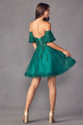 Juliet 909 Sweetheart Corset Detachable Sleeves Cocktail Short Dress