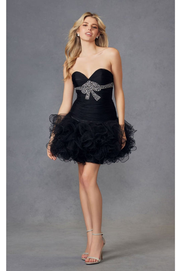 Kentucky Derby Beaded Strapless Ruffled Dress in Black By Juliet JT705 - Dress