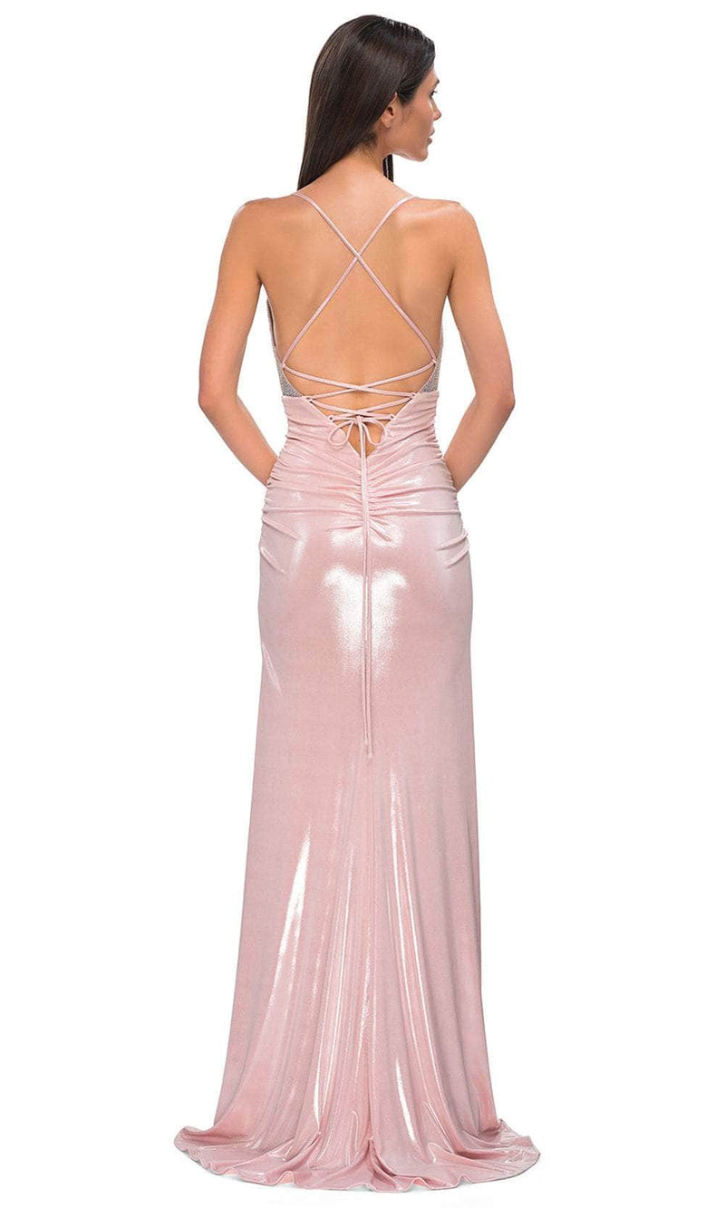 ruched back prom dress Royal Blue Satin Backless Mermaid Prom Dress with Straps