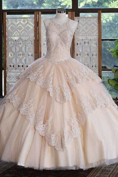Lace Applique Illusion Quinceañera Dress Calla KY75208