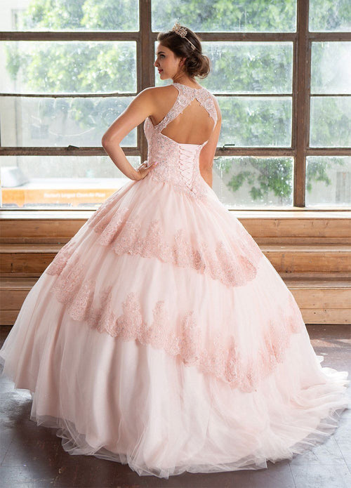 Lace Applique Illusion Quinceañera Dress Calla KY75208