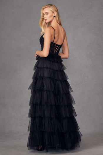 Lace Bodice Sleeveless A-line Ruffled Gown by Juliet JT2451S - Long Formal Dresses