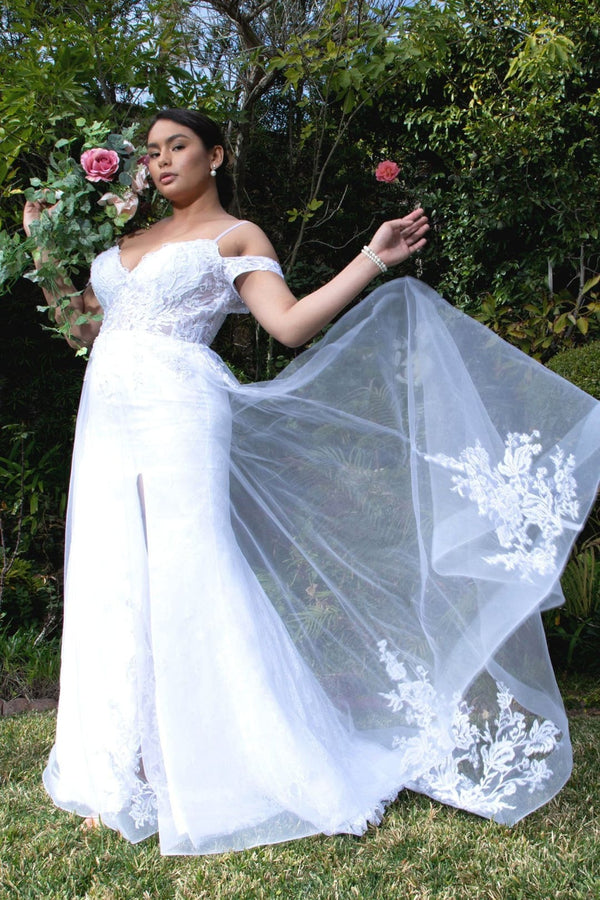 Lace Overskirt Wedding Gown by Elizabeth K GL1946 - XS / White - Wedding Dresses