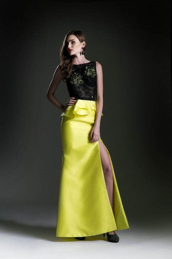 Ladivine 15088 - Laced Top Slit Mermaid Evening Gown - Prom