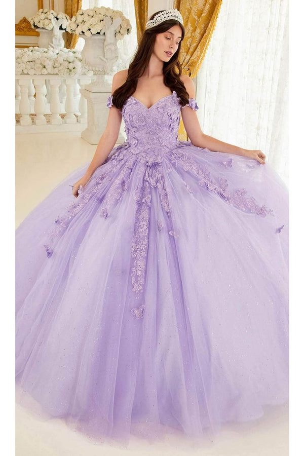 Ladivine 15709 - Beaded Off-Shoulder Ballgown - Lavender / XXS - Prom