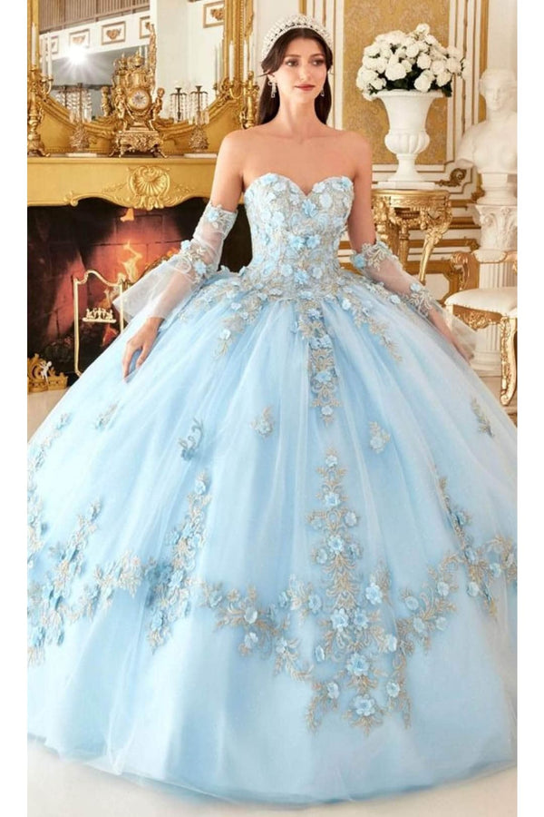 Ladivine 15714 - Strapless Floral Applique Ballgown - Prom