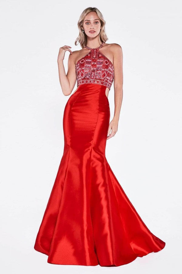 Ladivine 61894 - Beaded Halter Mermaid Gown Sheer Back - Prom