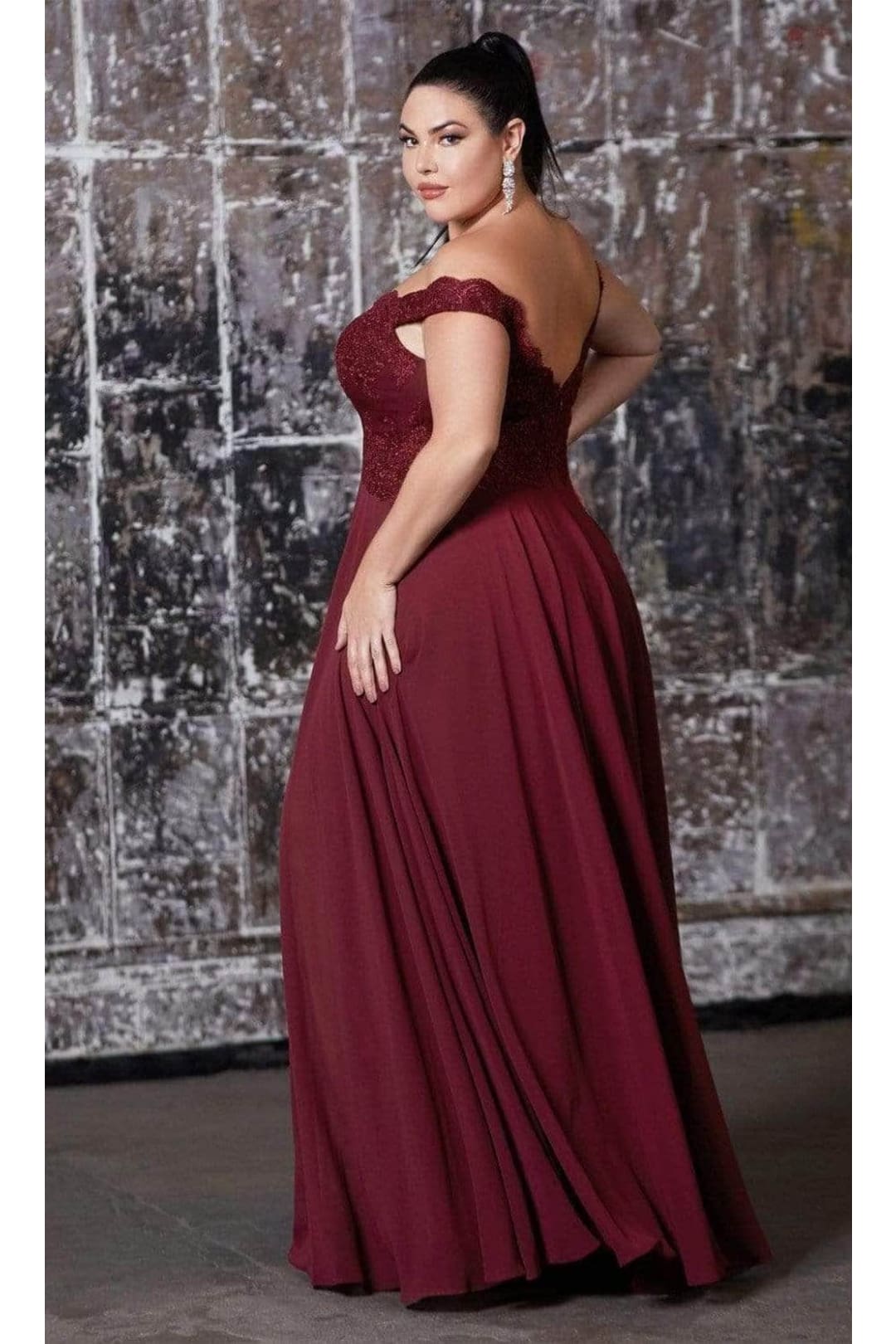 Ladivine 7258 - Chiffon Lace Embellished A-Line Gown - Prom