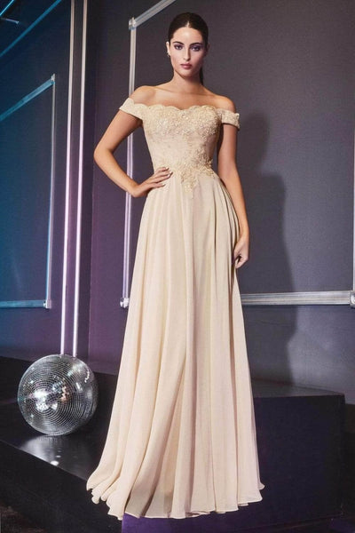 Ladivine 7258 - Chiffon Lace Embellished A-Line Gown - Prom
