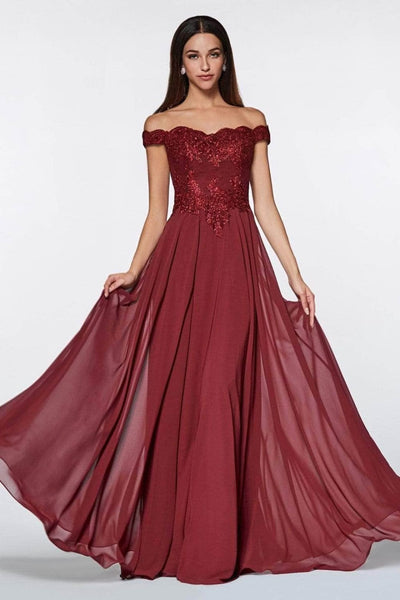 Ladivine 7258 - Chiffon Lace Embellished A-Line Gown - Prom