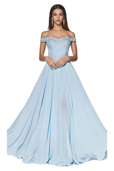 Ladivine 7258 - Chiffon Lace Embellished A-Line Gown - Prom