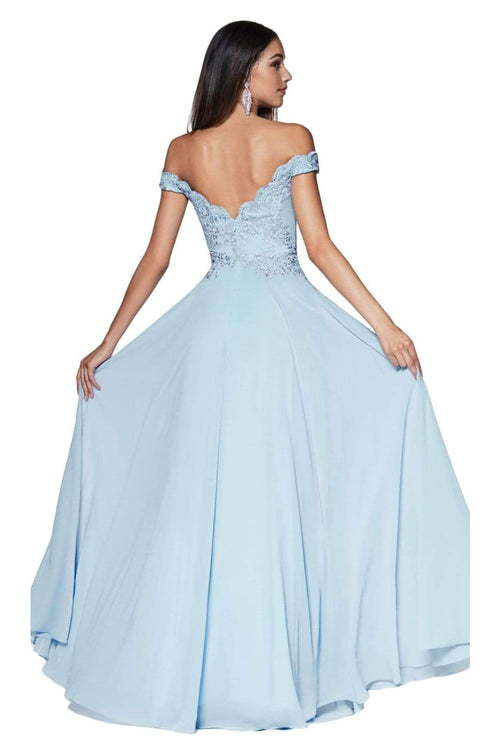 Ladivine 7258 - Chiffon Lace Embellished A-Line Gown - Prom