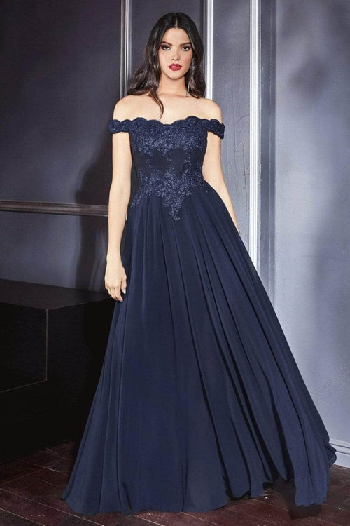 Ladivine 7258 - Chiffon Lace Embellished A-Line Gown - Prom