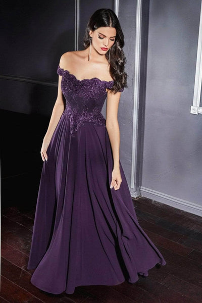 Ladivine 7258 - Chiffon Lace Embellished A-Line Gown - Prom