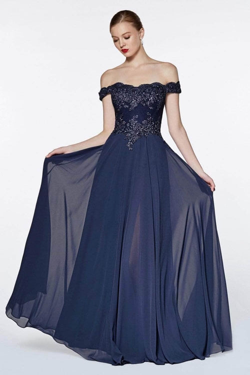 Ladivine 7258 - Chiffon Lace Embellished A-Line Gown - Prom
