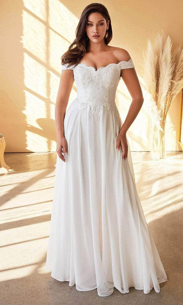 Ladivine 7258W - Scalloped Off-Shoulder Bridal Gown - Prom