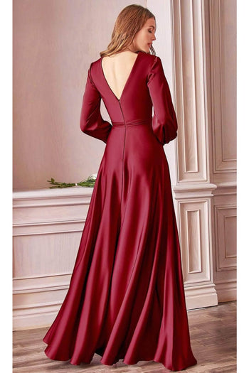 Ladivine 7475 - Long Sleeve High Slit Gown - Prom