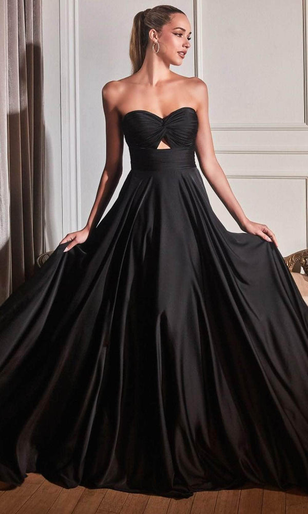 Ladivine 7496 - Keyhole Strapless Satin Gown - Prom