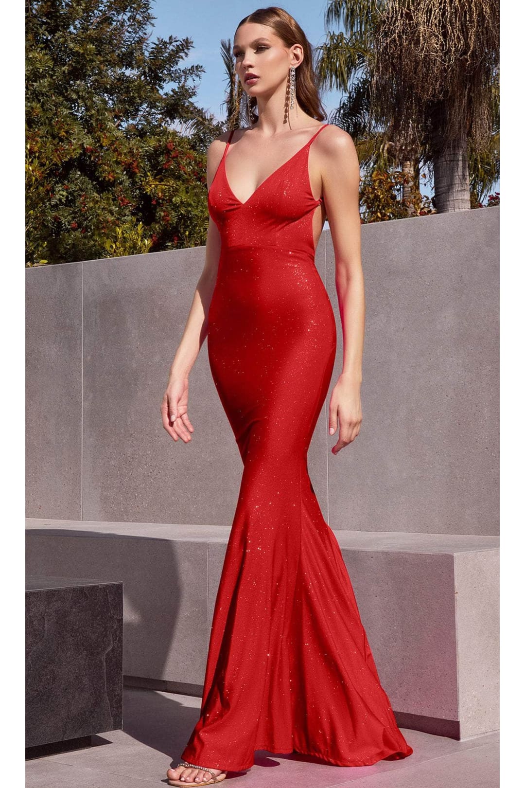 Ladivine BD4001 - Glittered V-Neck Evening Gown Shine - Prom