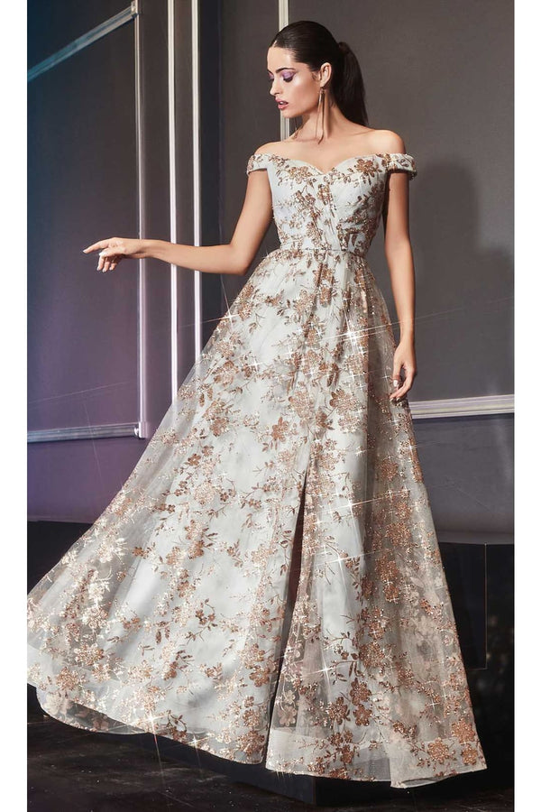 Ladivine CB069 – Off-Shoulder Adorned Print Gown - Prom
