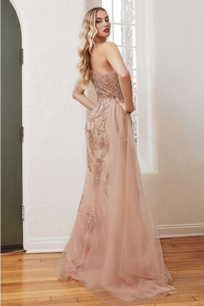 Ladivine CB098 Glitter One Shoulder Floral Print Long Evening Gown - Dress