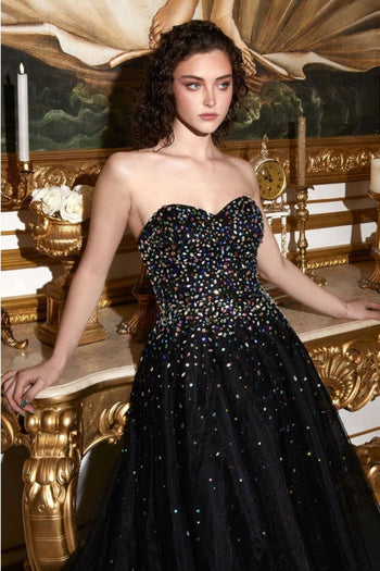 Ladivine CB114 Strapless Bejeweled Embellished Layered Tulle Ball Gown - BLACK / 4 Dress