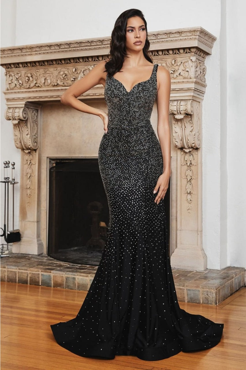 Ladivine CB119 Sexy Mermaid Hot Stone Embellished Prom Dress - BLACK / 4
