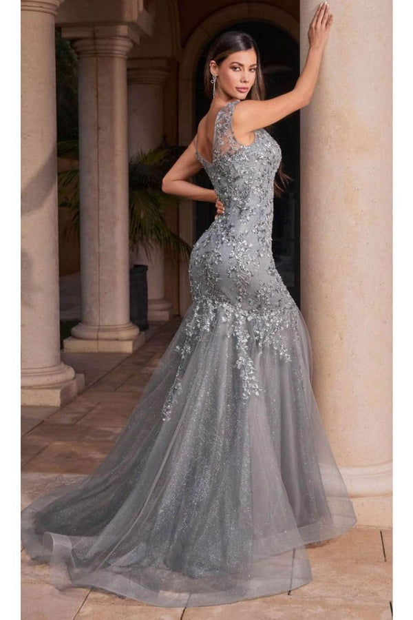 Ladivine CB128 - Illusion Floral Applique Sheath Gown - Prom