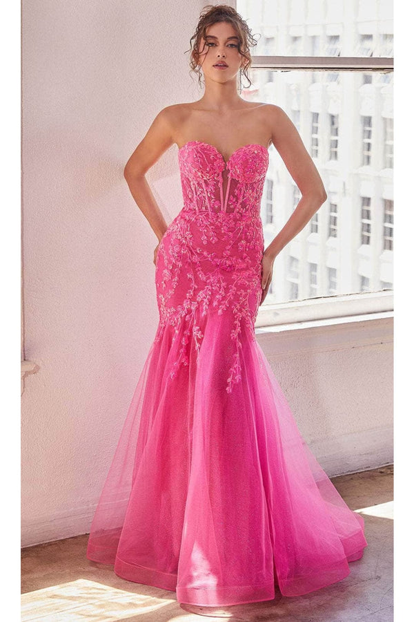 Ladivine CB139 - Sequin-Embellished Glitter Evening Gown - Hot Pink / 6 - Prom
