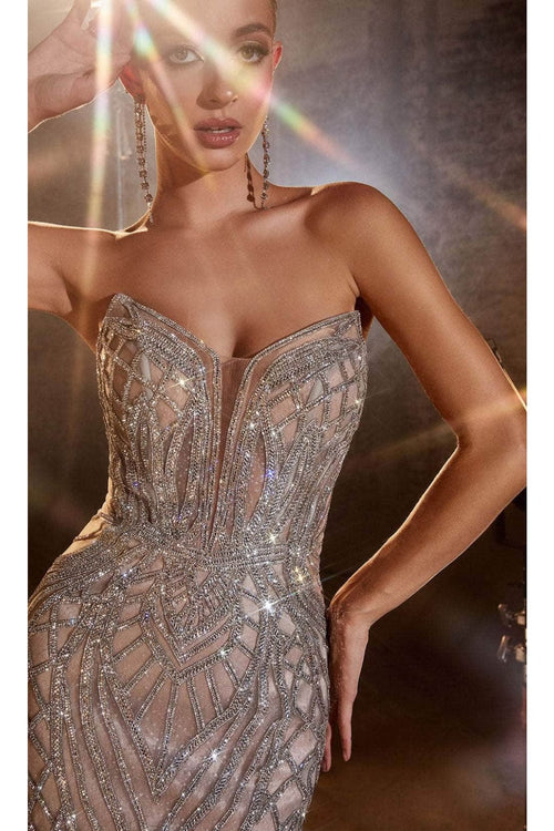 Ladivine CC6018 - Rhinestone Strapless Prom Gown - Prom