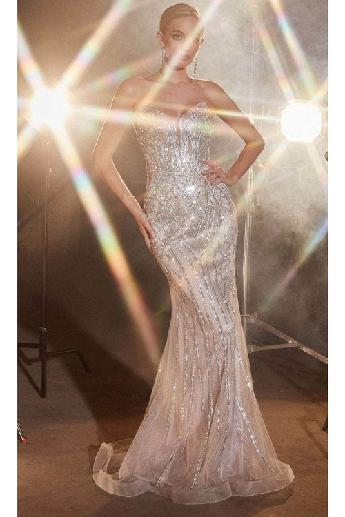 Ladivine CC6018 - Rhinestone Strapless Prom Gown - Prom