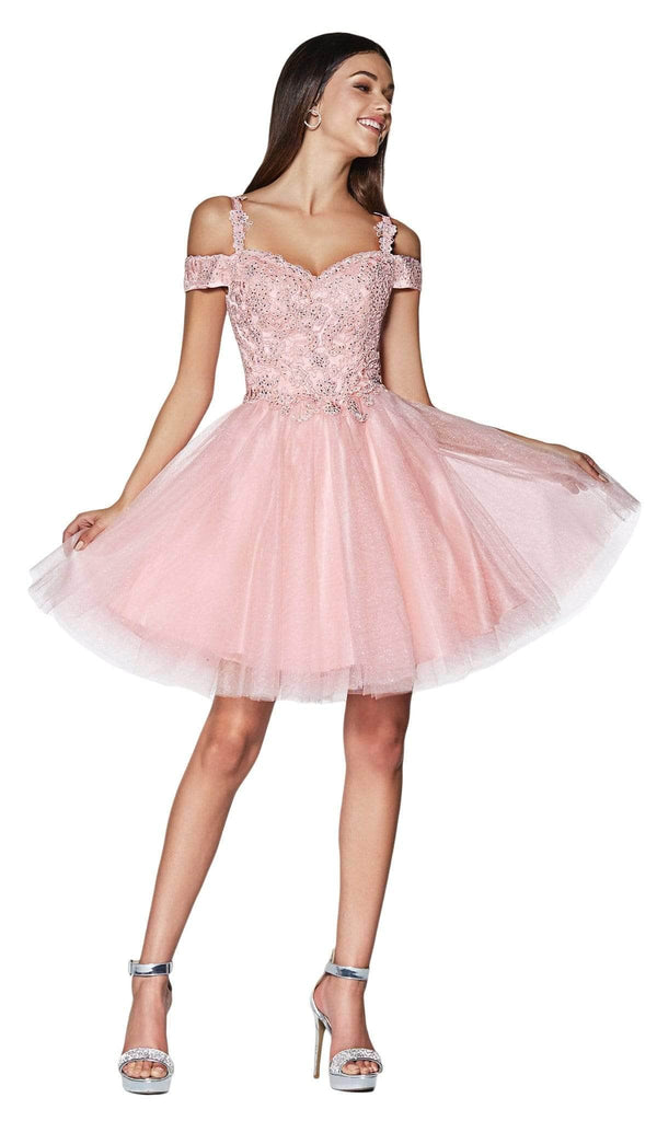 Ladivine CD0132 - Cold Shoulder Glitter Tulle Dress - Prom