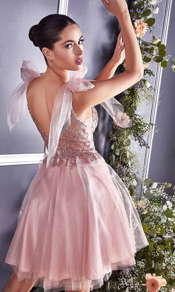 Ladivine CD0174 - Adorned Deep V-Neck A-Line Dress - Rose Gold / XXS - Prom