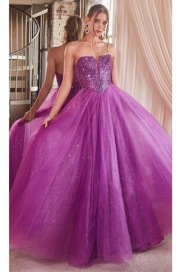 Ladivine CD0217 - Plunging V-Neck Basque Prom Dress - Prom