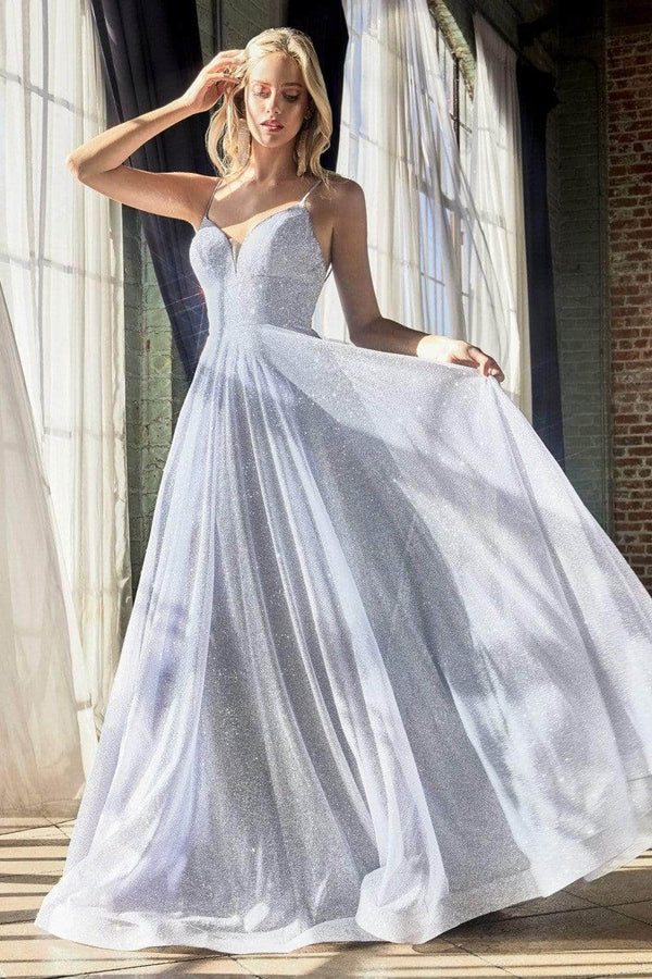 Ladivine CD205 - Glittering Deep V-Neck A-Line Dress - Prom