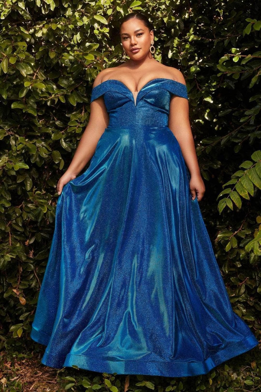 Ladivine CD210C - Metallic Glitter One-Shoulder A-Line Gown - Prom