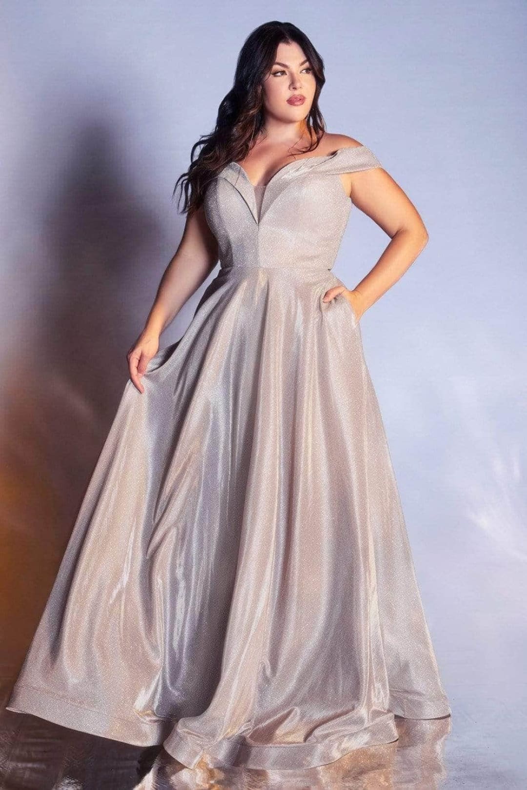 Ladivine CD210C - Metallic Glitter One-Shoulder A-Line Gown - Prom