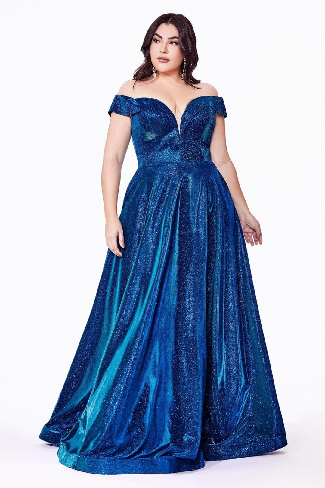 Ladivine CD210C - Metallic Glitter One-Shoulder A-Line Gown - Prom