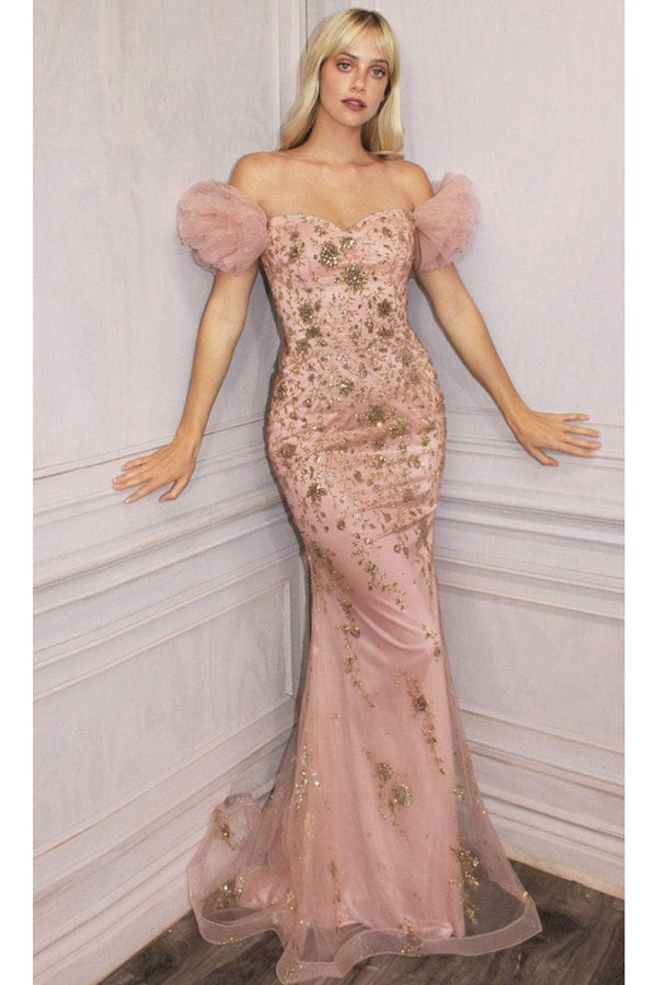 Ladivine CD250 - Glitter Off-Shoulder Sheath Gown - Prom