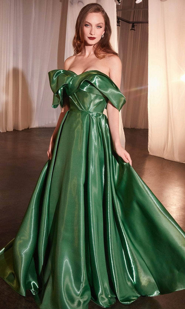 Ladivine by Cinderella Divine Dresses - Ladivine CD801 Off-Shoulder Pleated Evening Gown - Prom