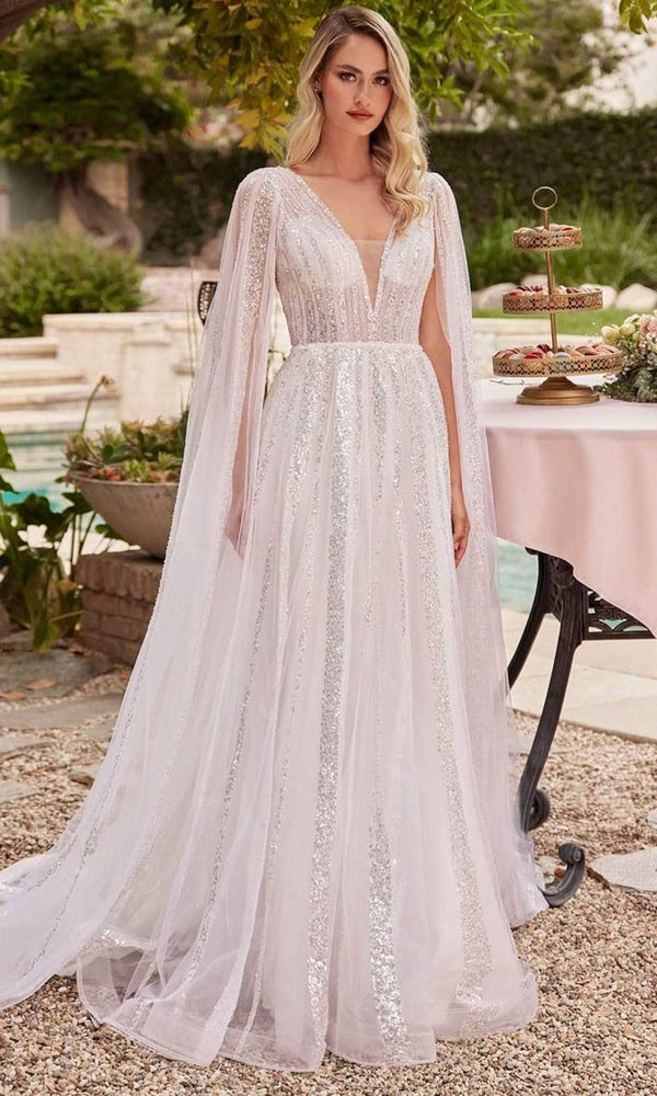 Ladivine CD852W - Sequin A-Line Bridal Gown - Prom