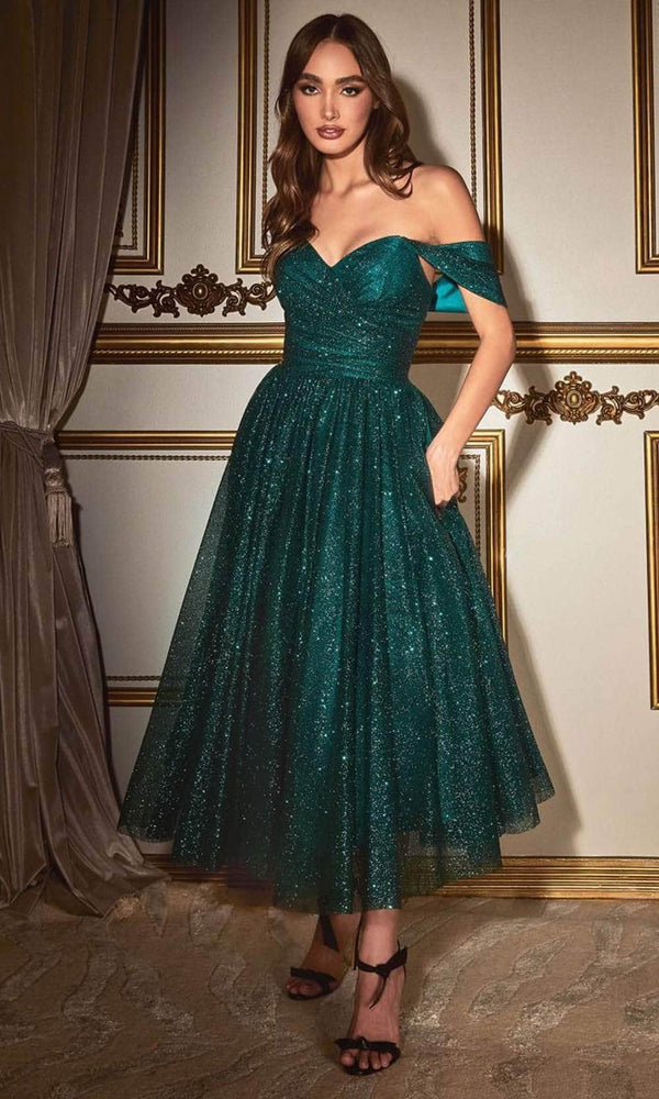 Ladivine CD870 - Off-Shoulder Tea-Length Gown - Prom