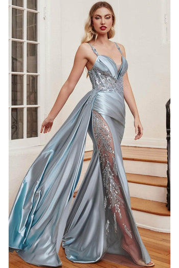 Ladivine CDS417 - Sash Detail Prom Evening Dress - Dusty Blue / 2 - Prom